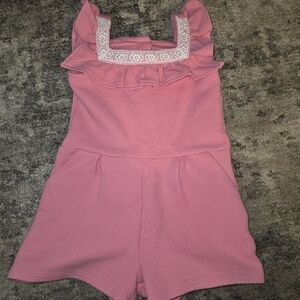 Janie and Jack Pink Lace Trim Romper Ruffle Sleeve